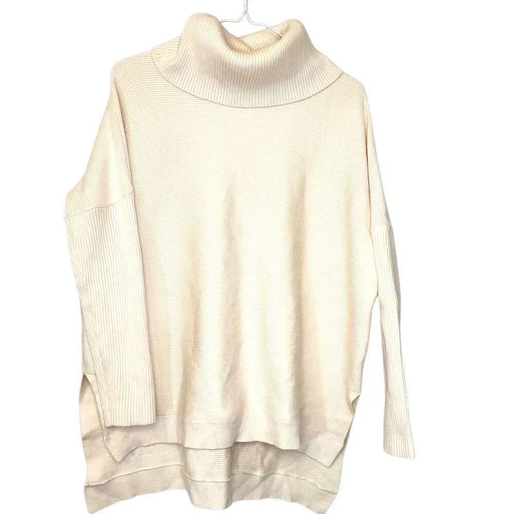 Anrabess Turtleneck High Low Cream Pullover Sweater Size Small